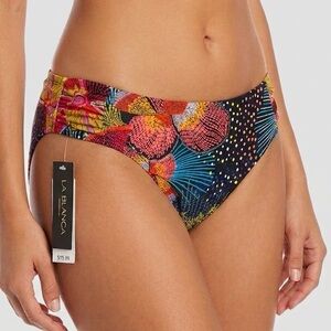 La Blanca Mosaic Petals Banded Hipster Bikini Bottom Blue Floral Size 16 NWT